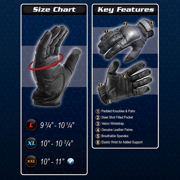 Police Force Tactical Steel Shot Leather SAP Gloves L-XXL