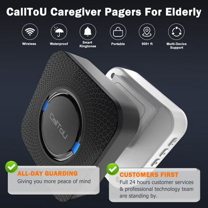 CallToU Caregiver Pager Wireless Call Bell Alert Button for Seniors Elderly Patients Black