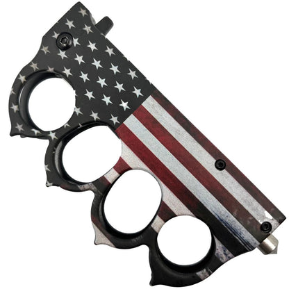 ElitEdge American Flag Knuckle Duster Trench Knife 3.5" w/ Glassbreaker