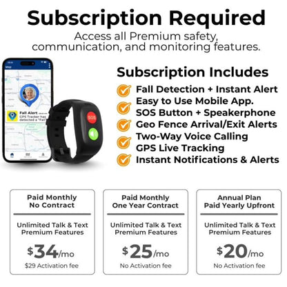 SecuLife Elderly Fall Detection, Smart Wristband, SOS Emergency calling, Caregiver GPS Tracker – Simple & Reliable Life Alert System for Seniors, easy to use app