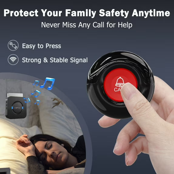 CallToU Caregiver Pager Wireless Call Bell Alert Button for Seniors Elderly Patients Black
