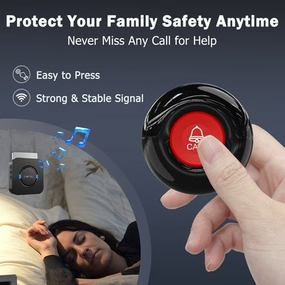 CallToU Caregiver Pager Wireless Call Bell Alert Button for Seniors Elderly Patients Black