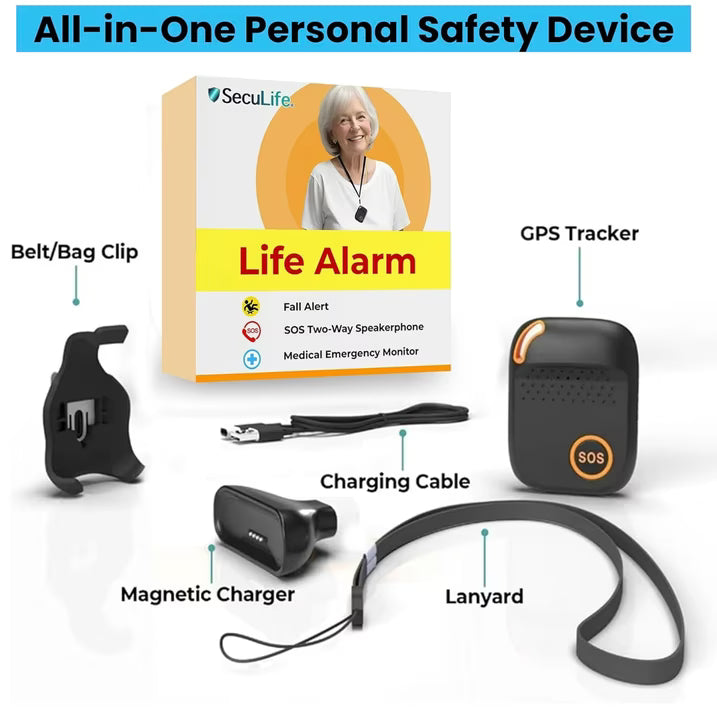 SecuLife GPS Tracker for Elderly with Fall Detection – Medical Alert System for Seniors with 24/7 Monitoring, Caregiver App, Lightweight, SOS Panic Button & Assistive Speakerphone for Personal Safety