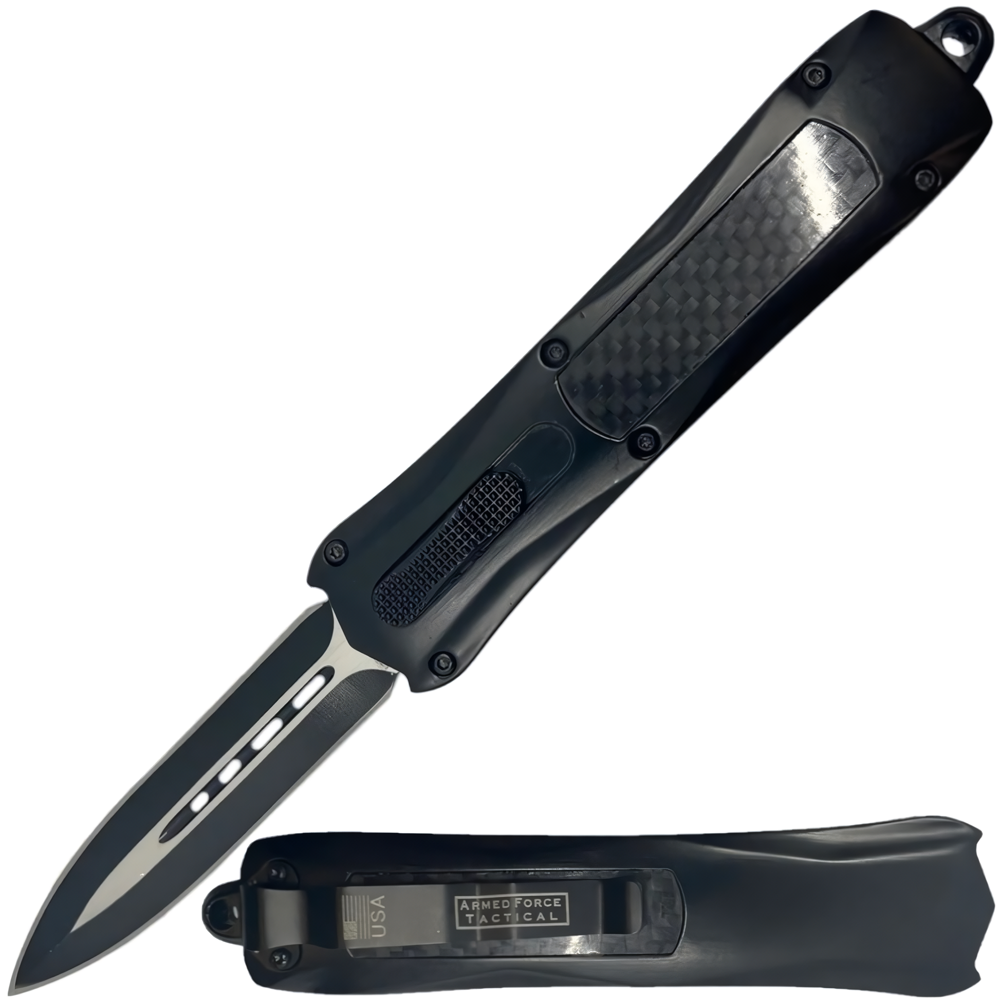 Armed Force Tactical Automatic OTF Dagger Knife w/ Molle Holster 3.25"