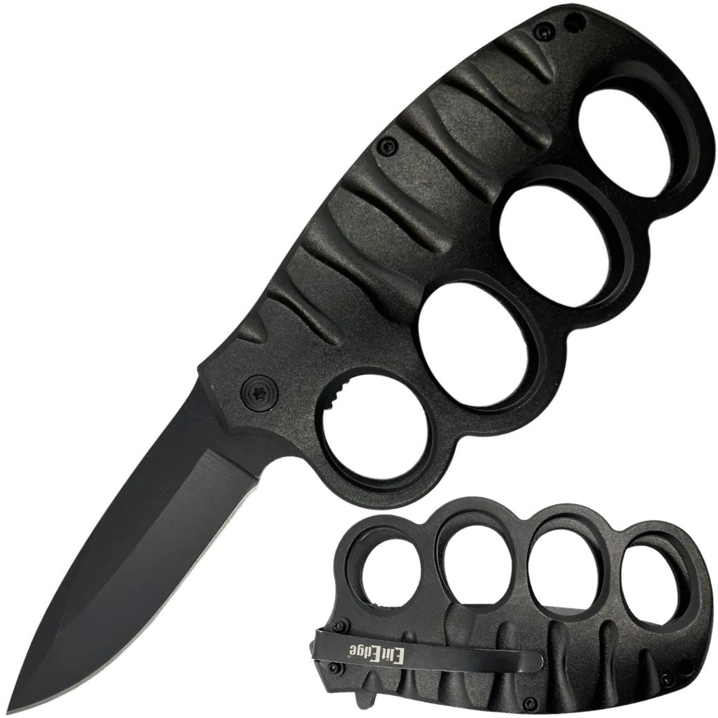 ElitEdge Knuckle Duster Stainless Steel Trench Knife 3.5" w/ Pocket Clip