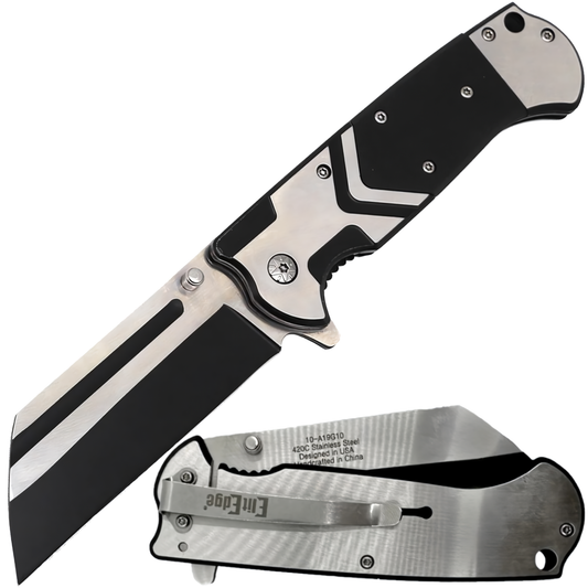 ElitEdge Spring Assisted Stainless Steel Cleaver Blade Pocket Knife 3.75"
