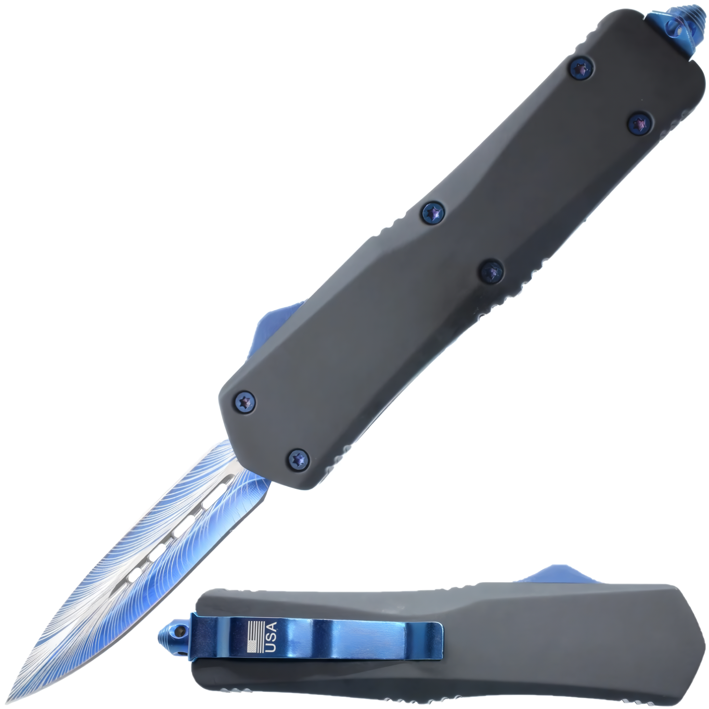 Armed Force Tactical Automatic OTF Damascus Knife w/ Molle Holster 3.5"