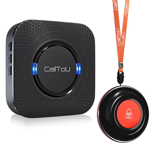 CallToU Caregiver Pager Wireless Call Bell Alert Button for Seniors Elderly Patients Black