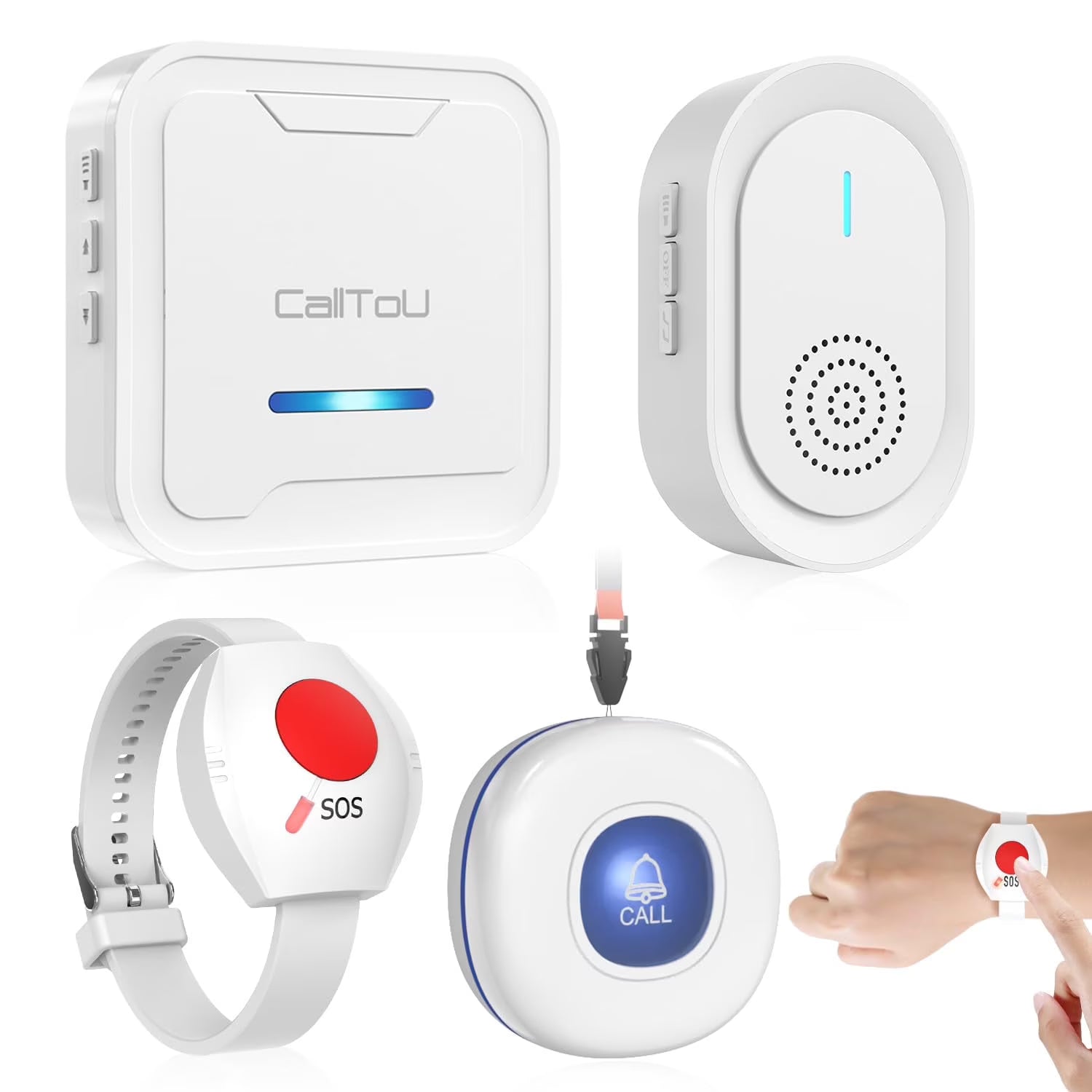 CallToU Wireless Caregiver Pager with SOS Call Buttons for Elderly, Medical Alert System 500FT