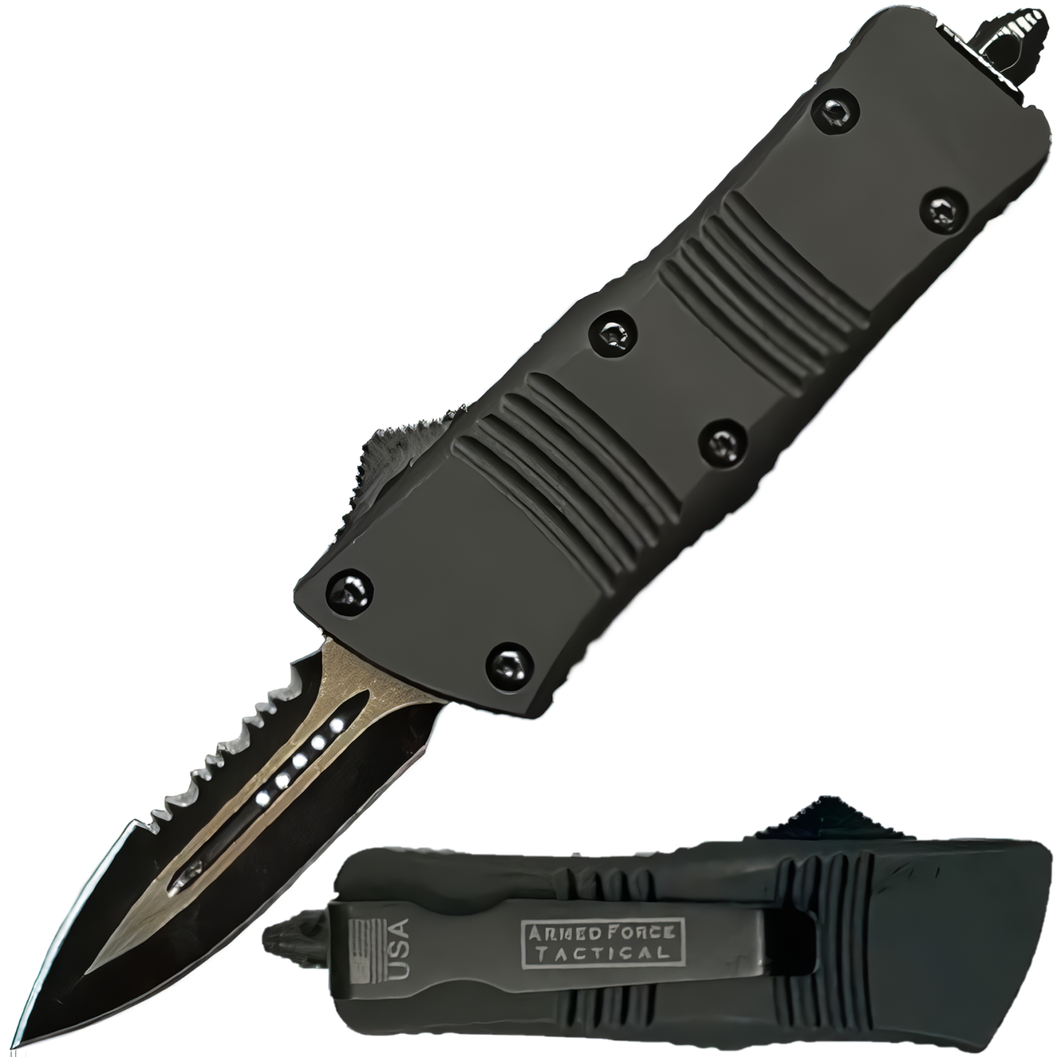 Armed Force Tactical Mini Automatic OTF Half Serrated Dagger Knife 1.75"