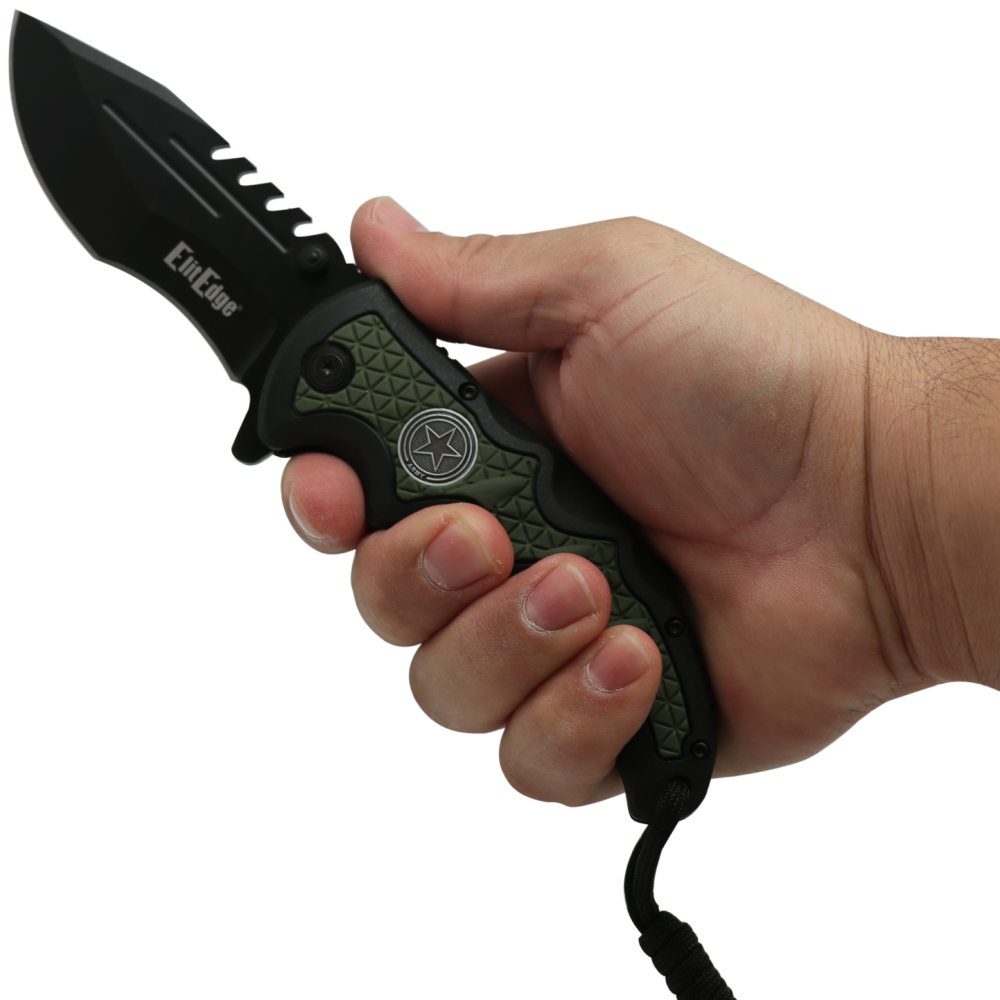 ElitEdge Army Stainless Steel Pocket Knife 3.5" w/ Paracord