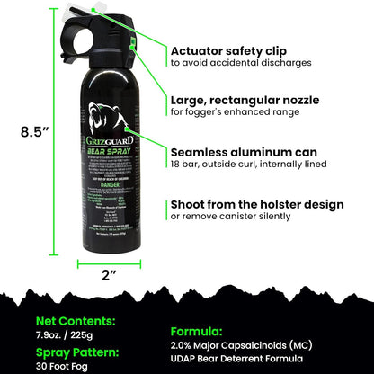 GrizGuard Bear Attack Deterrent Pepper Fog 7.9 oz. w/ Quick Access Holster