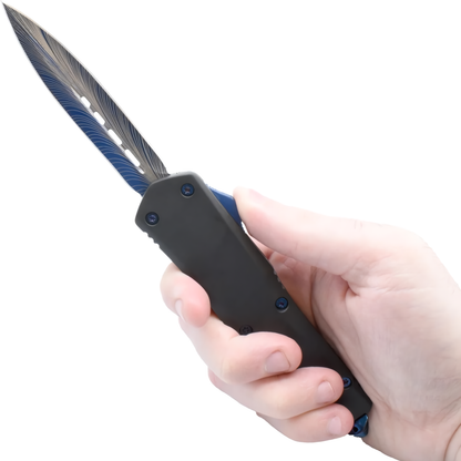 Armed Force Tactical Automatic OTF Damascus Knife w/ Molle Holster 3.5"