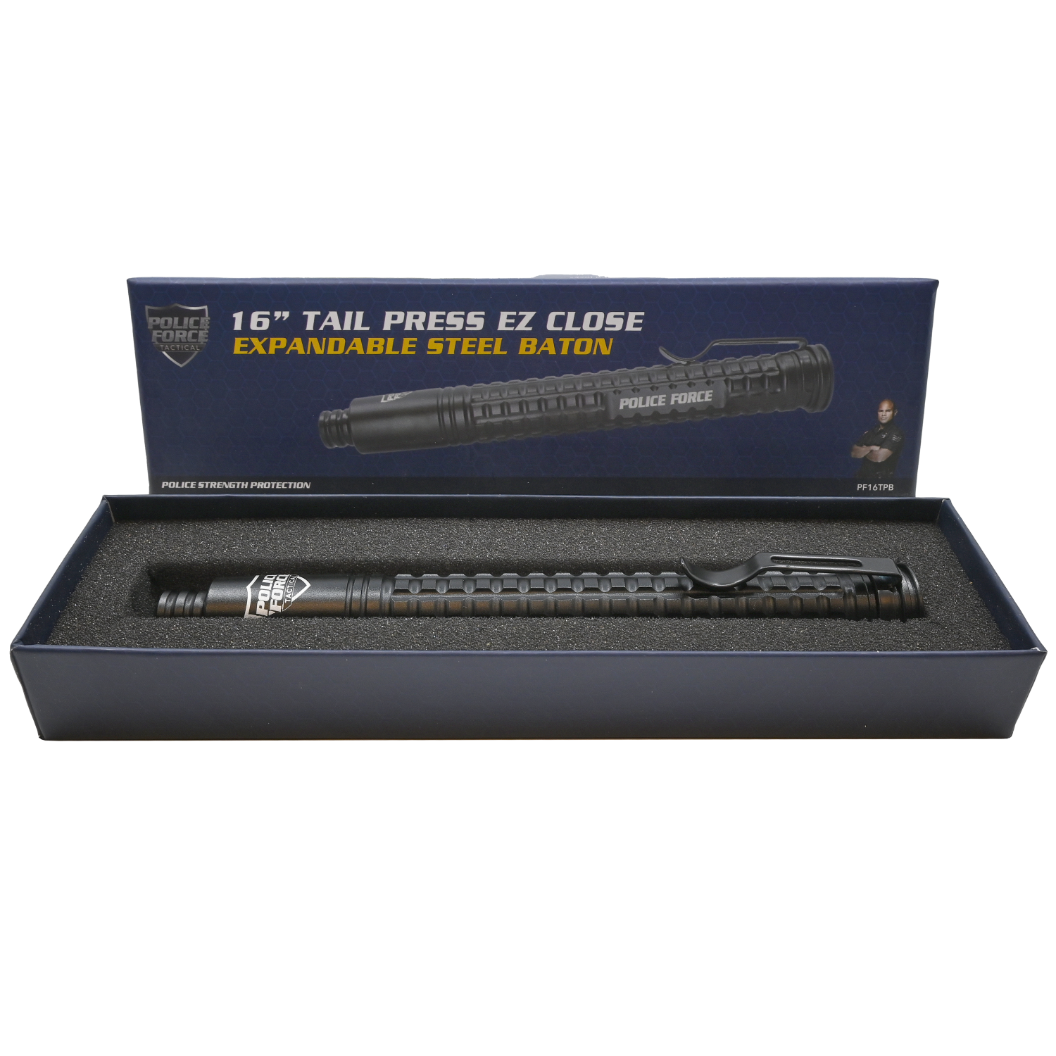 Police Force Tactical Push Button EZ Close Expandable Steel Baton 16"