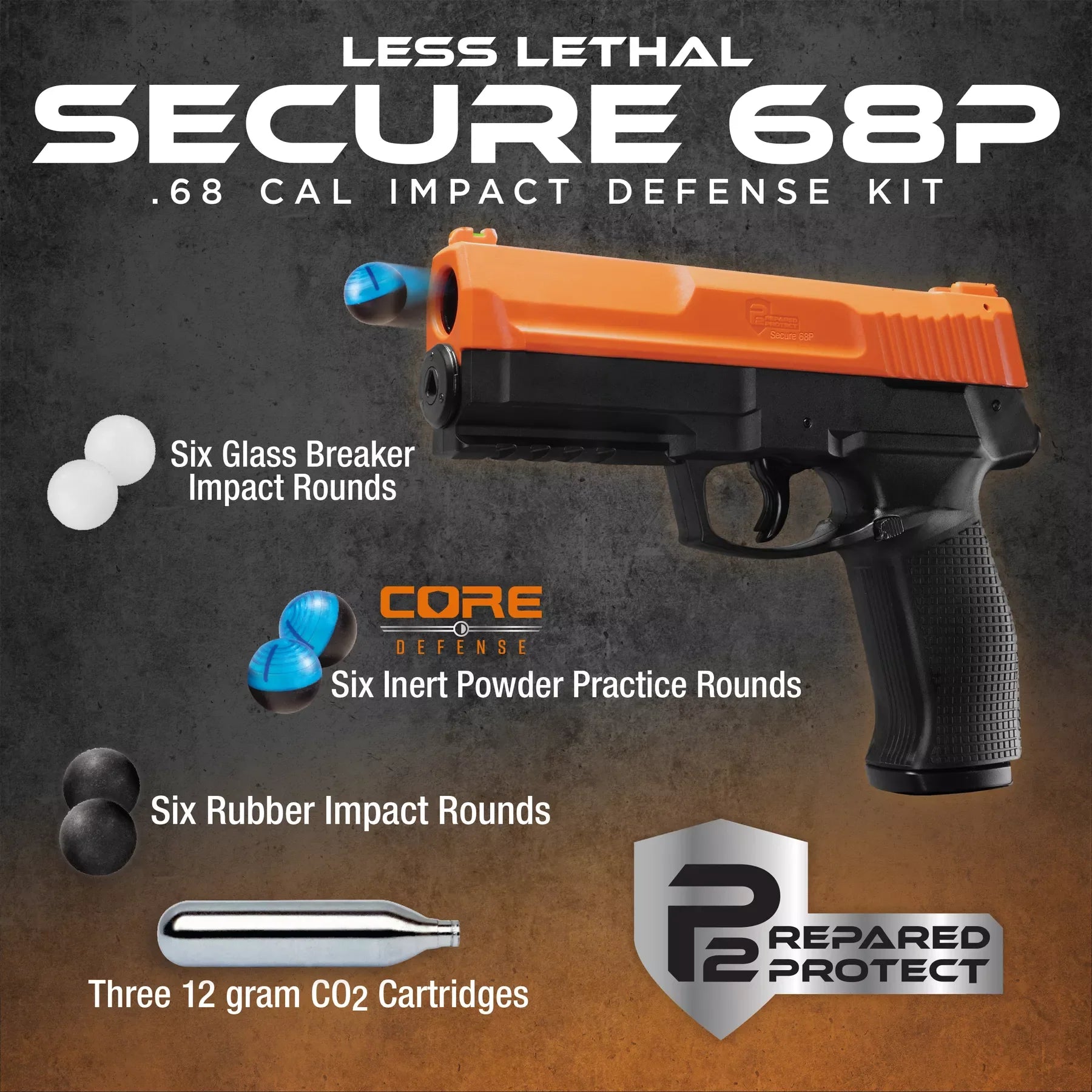 Prepared 2 Protect Secure 68P Self-Defense Projectile Launcher Kit (Non-Pepper)