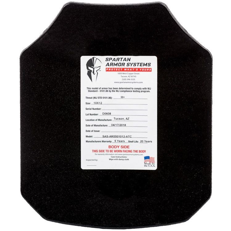 Spartan Level III+ AR550 Body Armor Shooters Cut