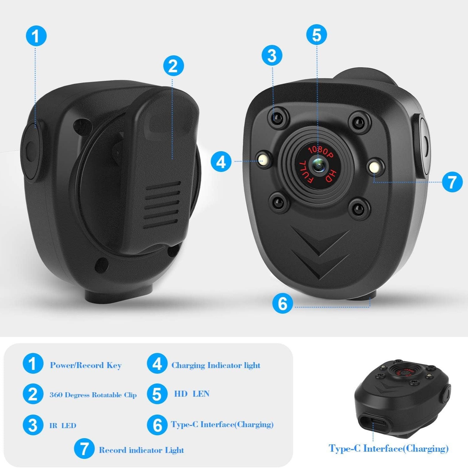 SpyWfi Mini Rechargeable Night Vision Police Body Camera 1080p HD DVR