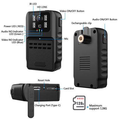 SpyWfi Rechargeable Night Vision Police Body Camera 1080p HD WiFi