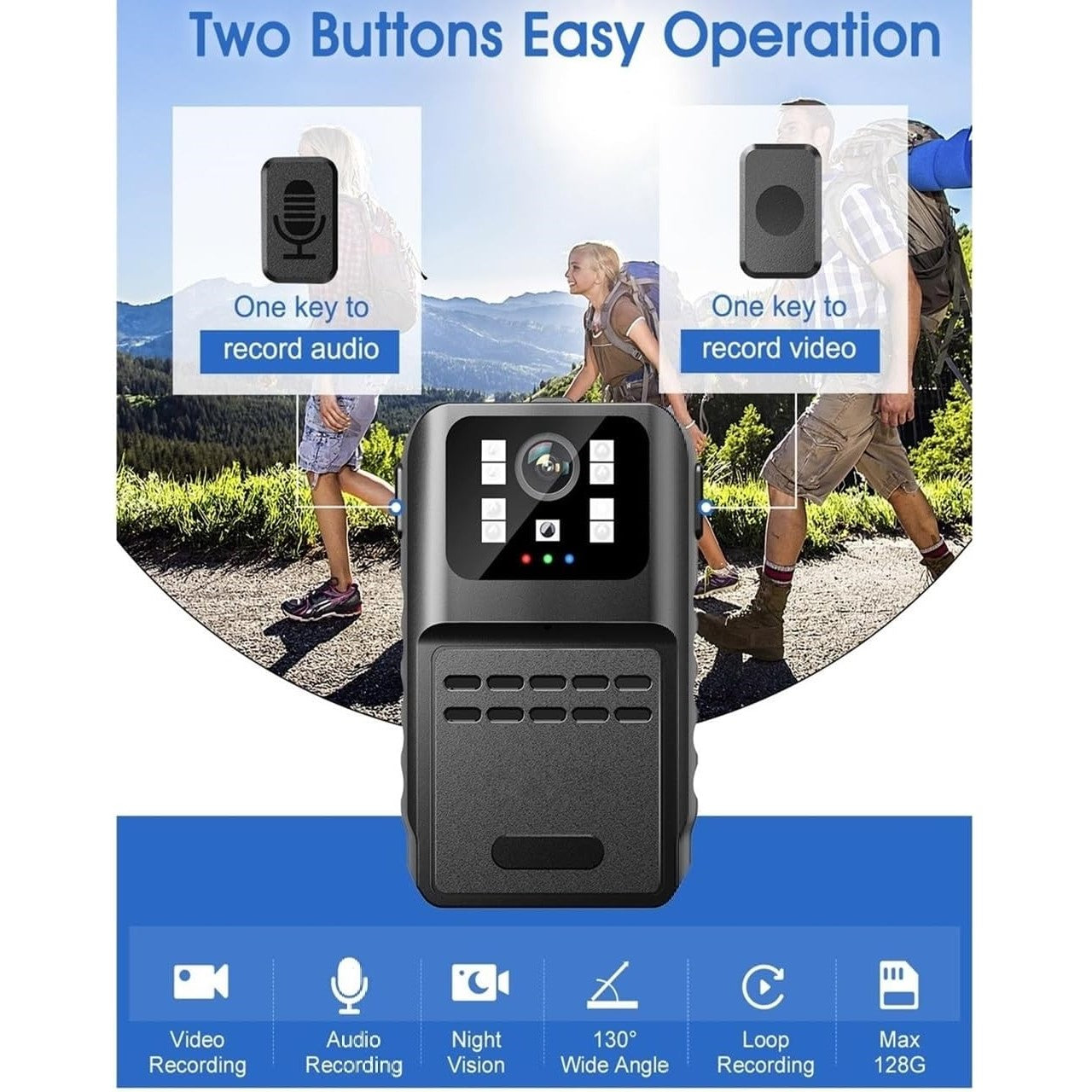 SpyWfi Rechargeable Night Vision Police Body Camera 1080p HD WiFi