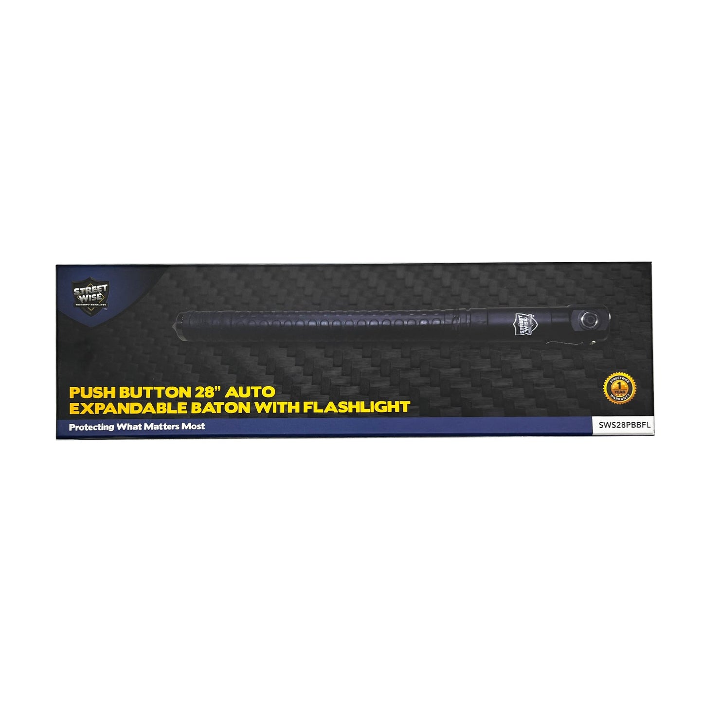 Streetwise Automatic Push Button Expandable Steel Baton with Flashlight 28"