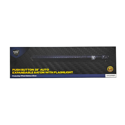 Streetwise Automatic Push Button Expandable Steel Baton with Flashlight 28"