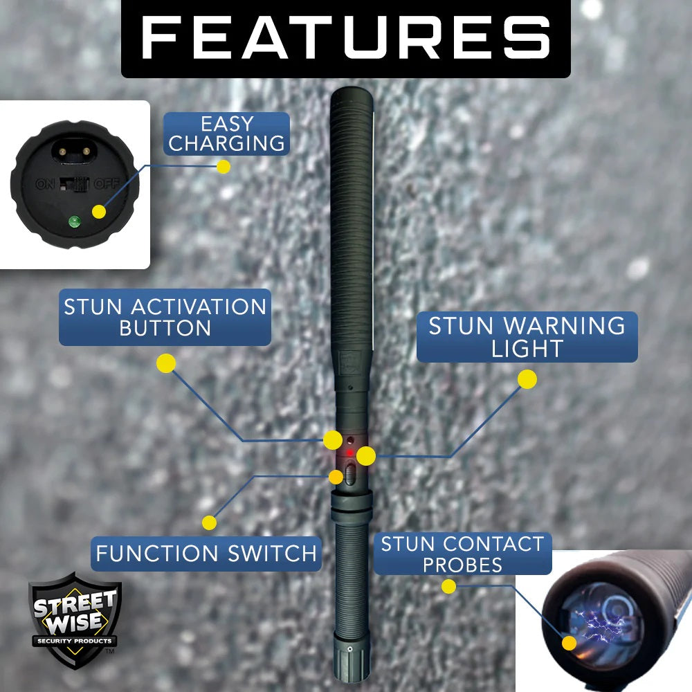 Streetwise™ Lightning Rod 18" LED Stun Gun Baton 7M