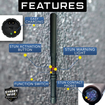 Streetwise™ Lightning Rod 18" LED Stun Gun Baton 7M