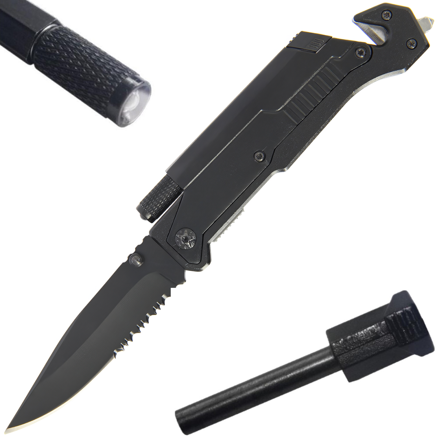 Tiger-USA 5-in-1 EDC Folding Survival Pocket Knife w/ LED Light & Fire Starter