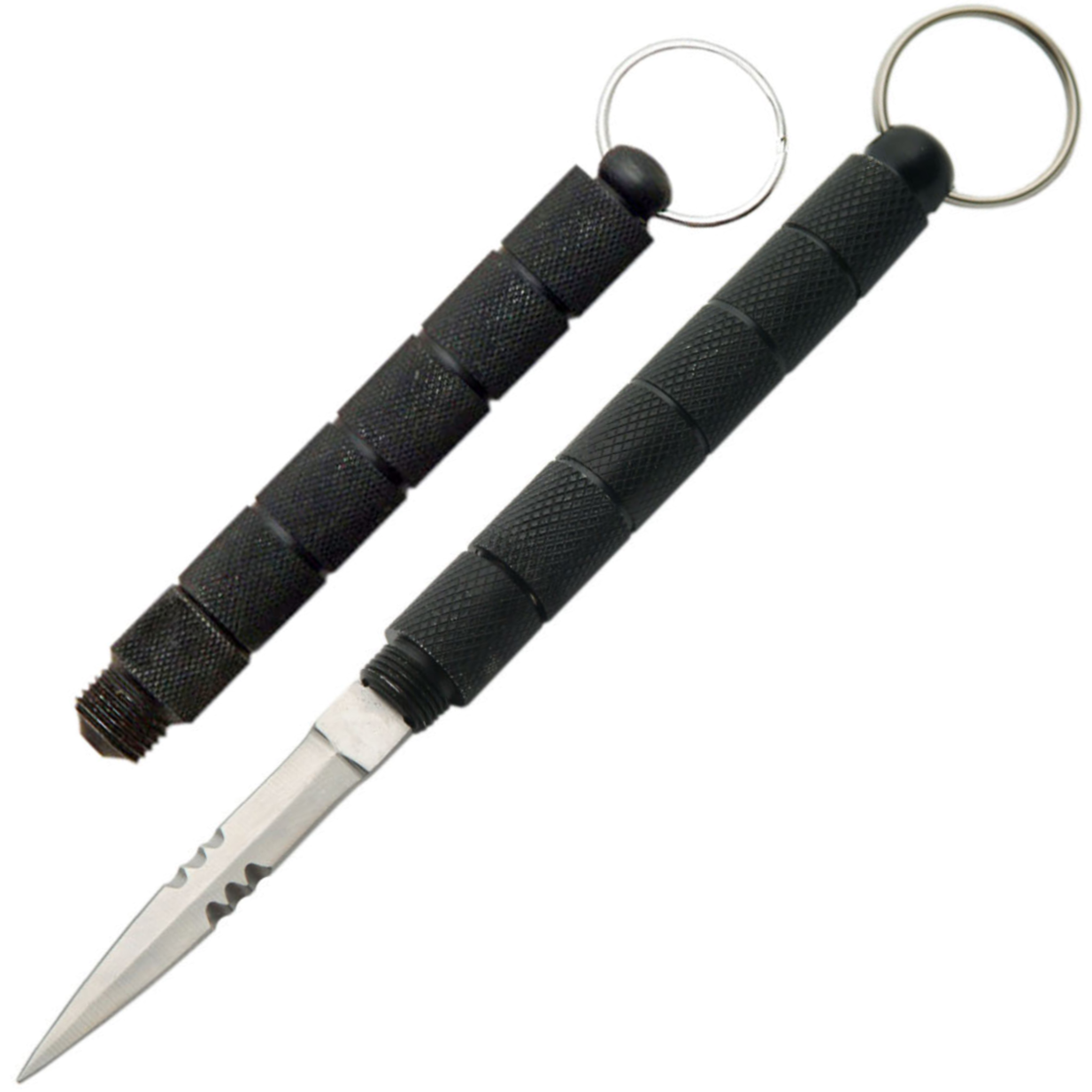 WeaponTek Tactical Keychain Kubotan Concealed Serrated Knife 2.5"