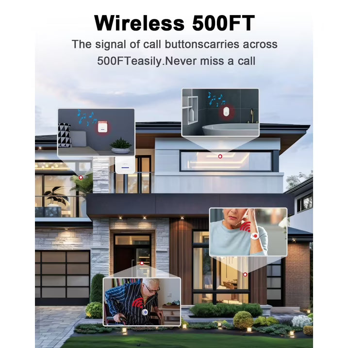 CallToU Wireless Caregiver Pager with SOS Call Buttons for Elderly, Medical Alert System 500FT