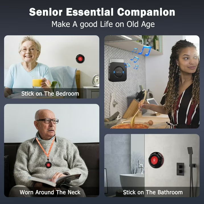 CallToU Caregiver Pager Wireless Call Bell Alert Button for Seniors Elderly Patients Black