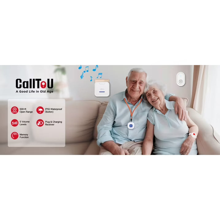 CallToU Wireless Caregiver Pager with SOS Call Buttons for Elderly, Medical Alert System 500FT
