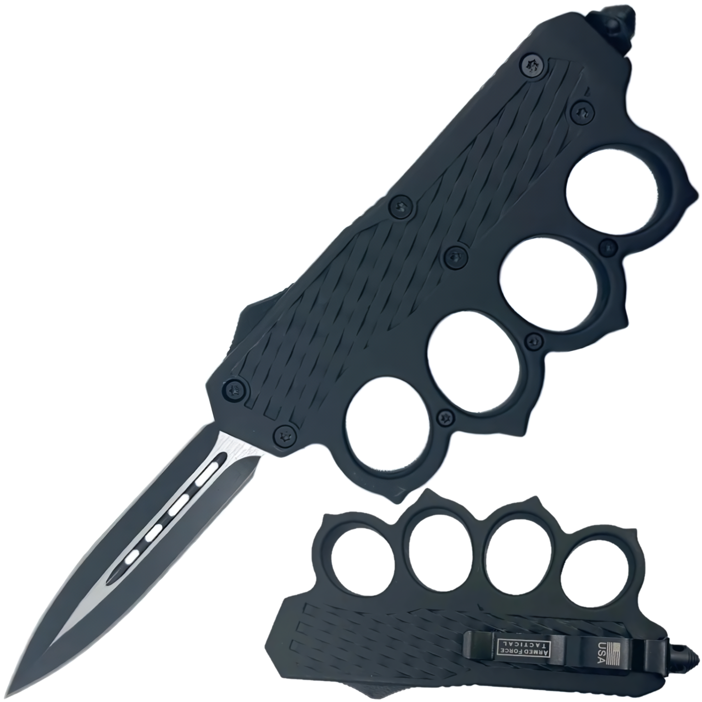 Armed Force Tactical Automatic OTF Knuckle Duster Trench Knife 3.25"