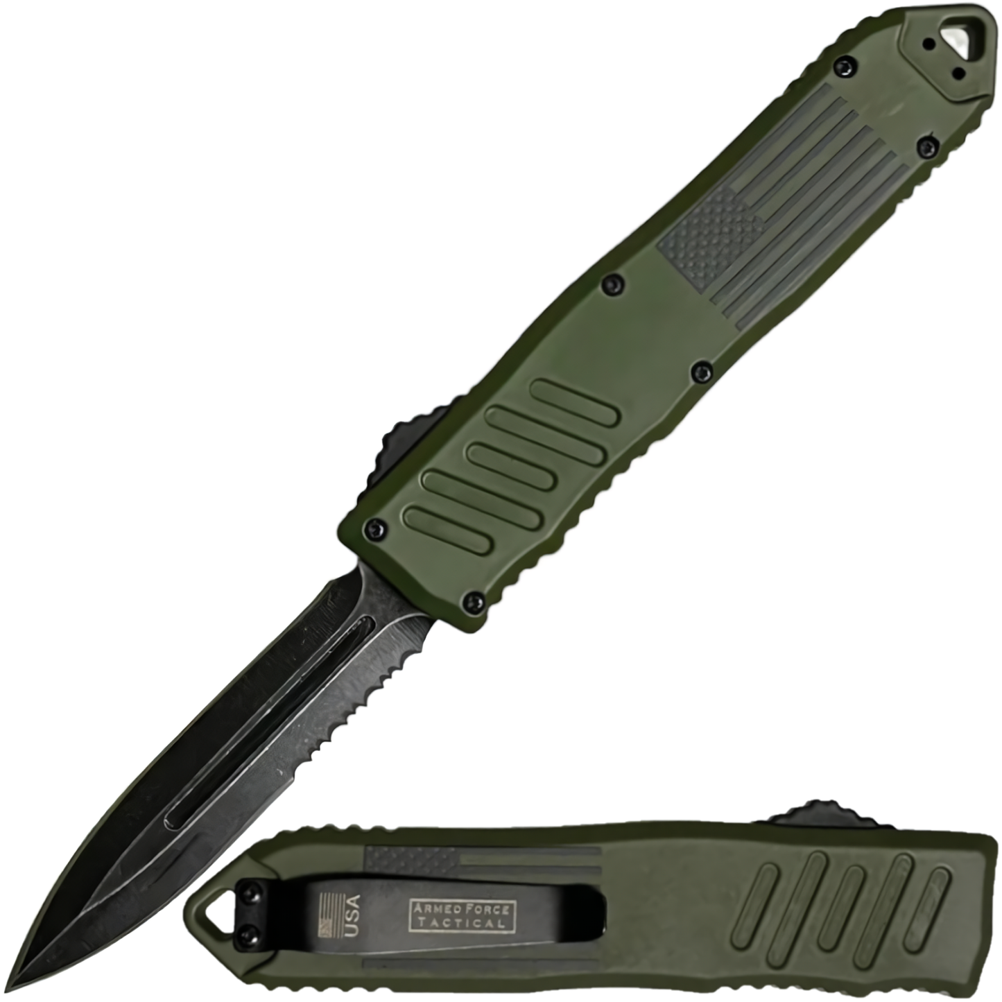 Armed Force Tactical Automatic OTF Half Serrated Dagger Knife 4"