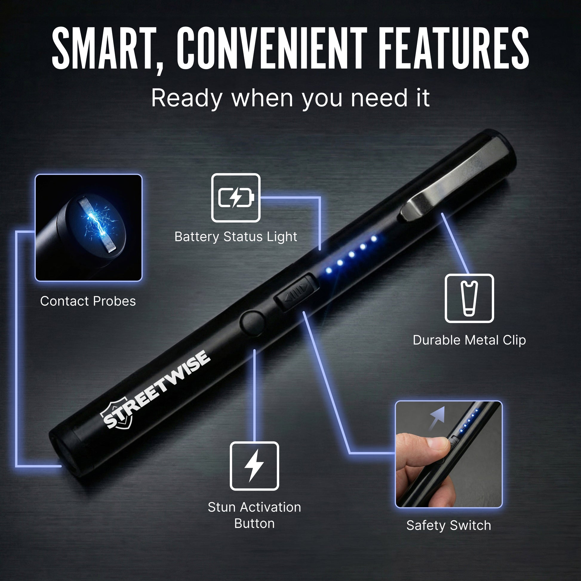 Streetwise Pain Pen 6" Rechargeable Stun Gun 25M